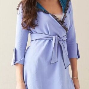Stylish Light Blue robe jacket with Ruffle Trim